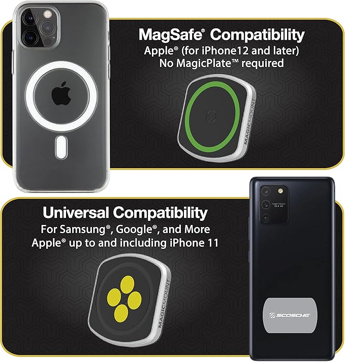 Scosche MP2FM-XCES0 MagicMount Pro2 Universal Flush Magnetic Cell Phone Car Mount Kit Compatible with MagSafe, iPhones, Galaxy, Pixel & All Smartphones