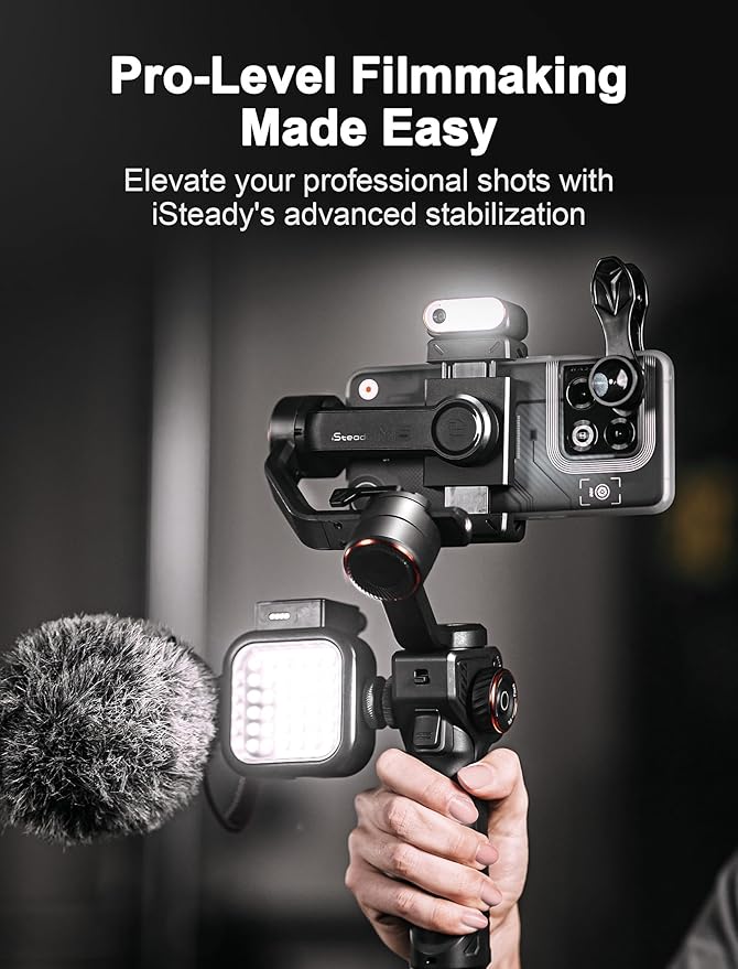 hohem iSteady M6 Kit Gimbal Stabilizer for Smartphone, 3-Axis Phone Gimbal with AI Tracking, Magnetic Fill Light, 18H Long Lasting Battery Stabilizer for iPhone & Android, Ideal for Video Recording