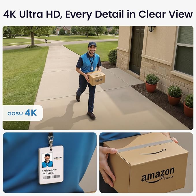 AOSU 4K Security Cameras Wireless Outdoor System, 2-Cam Kit with HomeCortex AI, Face Recognition & Behavior Detection, Dual Solar Power, Expandable Up to 16TB, No Monthly Fees for Home Surveillance