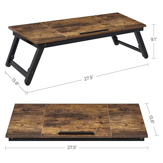 SONGMICS Laptop Desk, Bed Sofa Breakfast Tray, Adjustable Tilt Top, Right-Left Handed, Adjustable Folding Legs, Drawer, Rustic Dark Brown ULLD110B01
