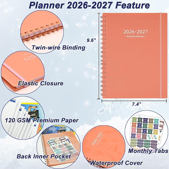 2026 Calendar Monthly Planner (7.4'' x 9.6''), 18 Months Monthly Planner from Jan 2026-Jun 2027, Calendar 2026 Planner with Pocket, 120GSM Paper, Pink