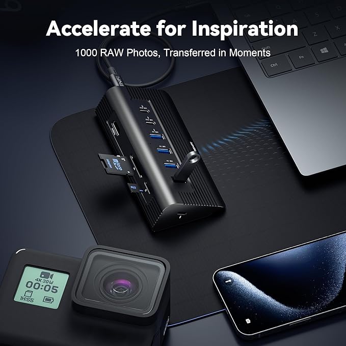 10-in-1 USB C Hub, 10Gbps USB 3.2 Gen 2 & 4K 60Hz HDMI Multiport Adapter | Docking Station with Detachable Cable, 100W Power Delivery, SD/TF for MacBook Pro/Air M4 M3, Dell XPS (Midnight)