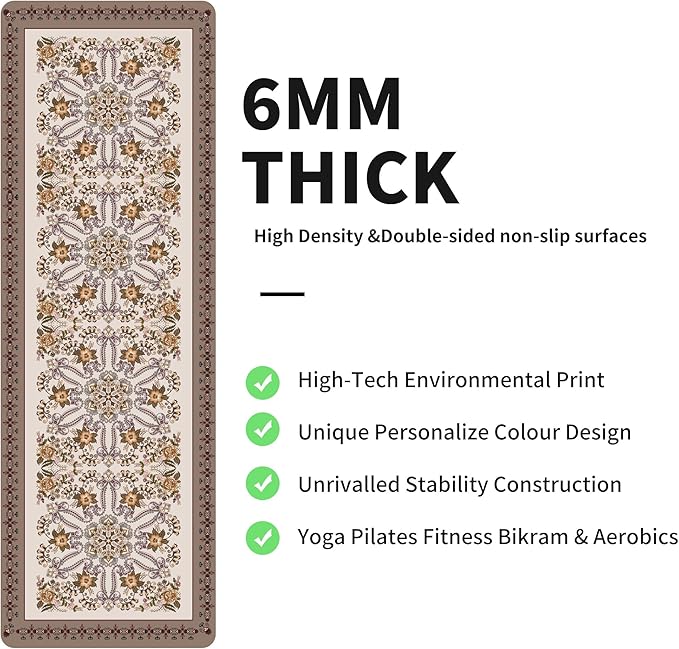 nuveti Yoga Mat Print Extra Thick TPE Non Slip Fitness Exercise Mat with Carrying Bag,72"x24" Extra Thick 6MM Exercise & Workout Mat for Yoga, Pilates Fitness and Floor Exercises