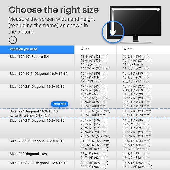 VINTEZ Blue Light Screen Protector for 22 Inch Computer Monitor and Laptop – Anti-UV Blue Light Blocking Film for Desktop PC, Eye Protection Filter, 19.2" x 12.4", 1 Pack
