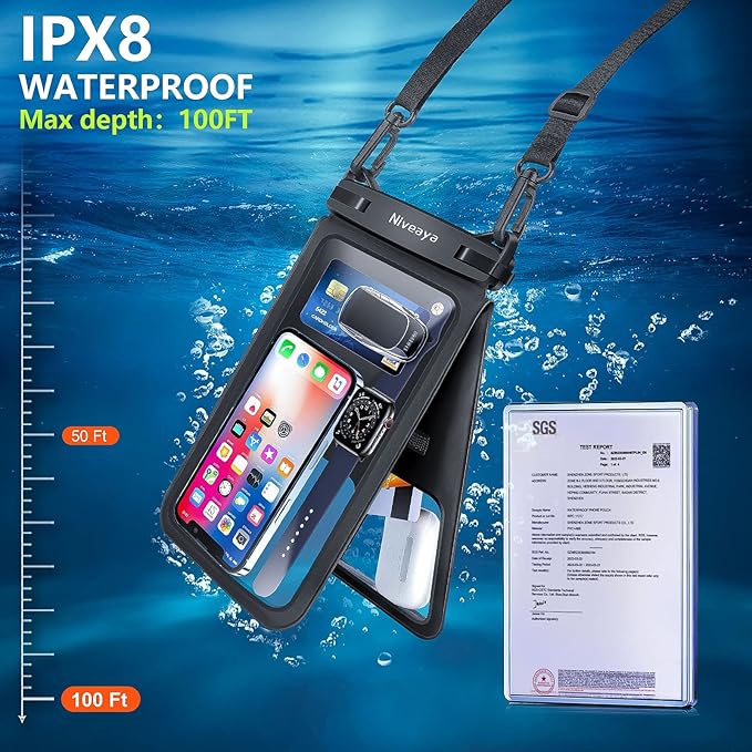 Niveaya [Up to 10.5"]Waterproof Phone Pouch - 2 Pack, Waterproof Phone Lanyard Case with iPhone 16/15/14/13/12 Pro Max up to 9.5", Phone Dry Bags for Vacation Beach Pool Kayak Cruise Travel Essentials