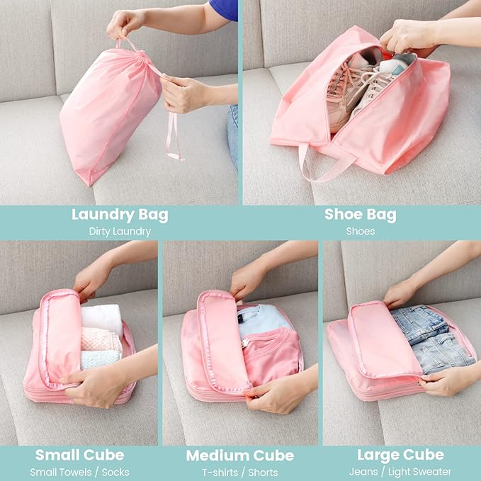 Cambond Compression Packing Cubes for Travel Women - Travel Bags Luggage Organizers Travel Essentials Compression Cubes for Travel Carry on Suitcases Organizer