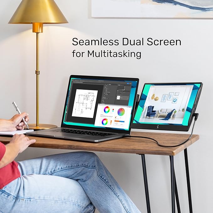 SideTrak Swivel 14" Attachable Portable Monitor Extender, FHD TFT Laptop Dual Screen with Kickstand + Unique Swivel Hinge, Compatible with Mac, PC, Chrome, Powered by USB/Mini HDMI Port (Black)