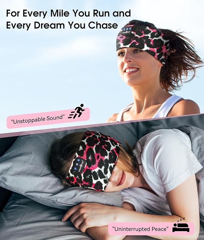 MUSICOZY Sleep Headphones Bluetooth 5.4 Headband, Wireless Earphones Music Sleep Earbuds Sleeping Eye Mask with HD Stereo Speakers for Workout Running Travel Yoga, Ideal Gifts for Women Men