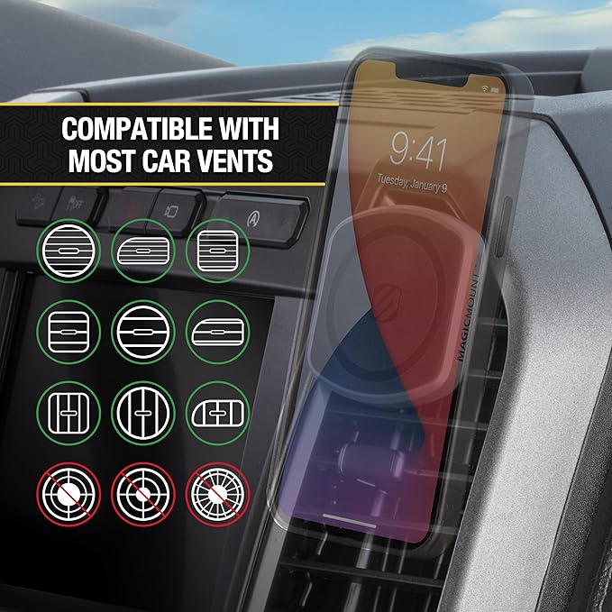 Scosche MP2DVM MagicMount Pro2 Magnetic Cell Phone Holder, Adhesive Car Dashboard Mount with Removable Vent Clip, Hands-Free Phone Stand Compatible with MagSafe, iPhone 16/15/14/13/12 Series and More