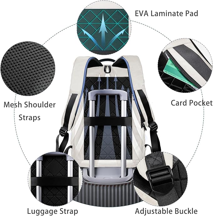 hk Backpack for Men Business Slim Backpack with USB Charger Computer Lightweight Anti-theft Travel (White, 17.3 Inch)