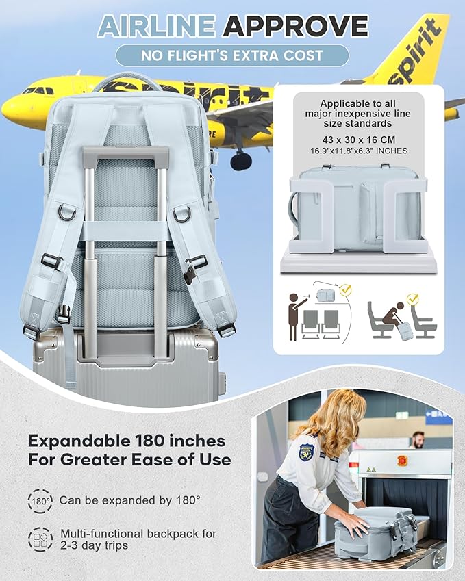 Vacuum Travel Backpack with Pump for Women, Personal Item Carry on Backpacks Flight Approved 18x14x8 inches for Men,Laptop Waterproof Work Compression bags Casual Daypack,Blue