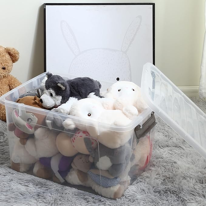 Citylife 6 Packs 44.4 QT Plastic Storage Bins with Lids Large Stackable Storage Containers for Organizing Clear Storage Box for Garage, Closet, Kitchen