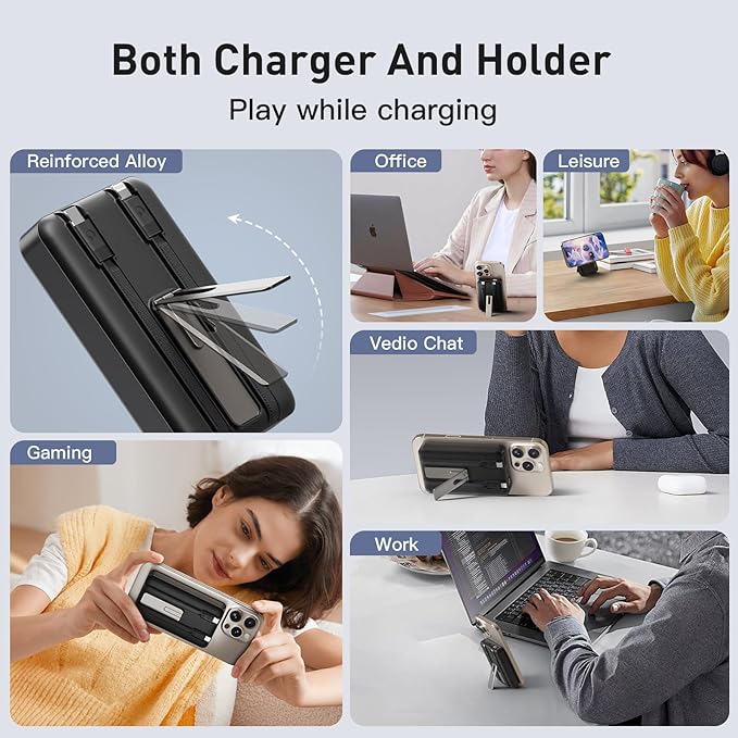 2025 Latest Magnetic Wireless Power Bank, 16800mAh Portable Charger with 2 Built in Cables, LED Display Magnetic Battery Pack Travel Essentials for iPhone 16/15/14/13/12/Pro/Mini/Pro Max Andriod