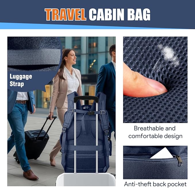 Travel Laptop Backpack, 50L Travel Backpack, 17.3 Inch Carry on Large Luggage TSA Flight Approved Laptop Bag, Multiple Pockets TSA Friendly Water Resistant Business Bag for Men, Blue