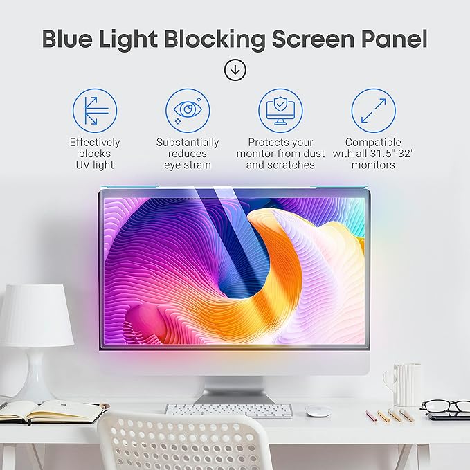VINTEZ Blue Light Screen Protector for 31.5, 32 Inch Computer Monitor and Laptop – Anti-UV Blue Light Blocking Film for Desktop PC, Eye Protection Filter, 28.2" x 16.5", 1 Pack