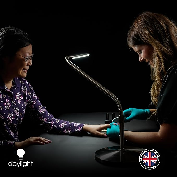 Daylight Company, LLC U35108 Slimline 3 Table Lamp-LED-80 CRI-Eye Care-4 Brightness Levels, 3,000 LUX at 30 cm, 1,065 LUMENS-4 Step DIMMER Mode, Brushed Steel, 25.6 x 30 x .8