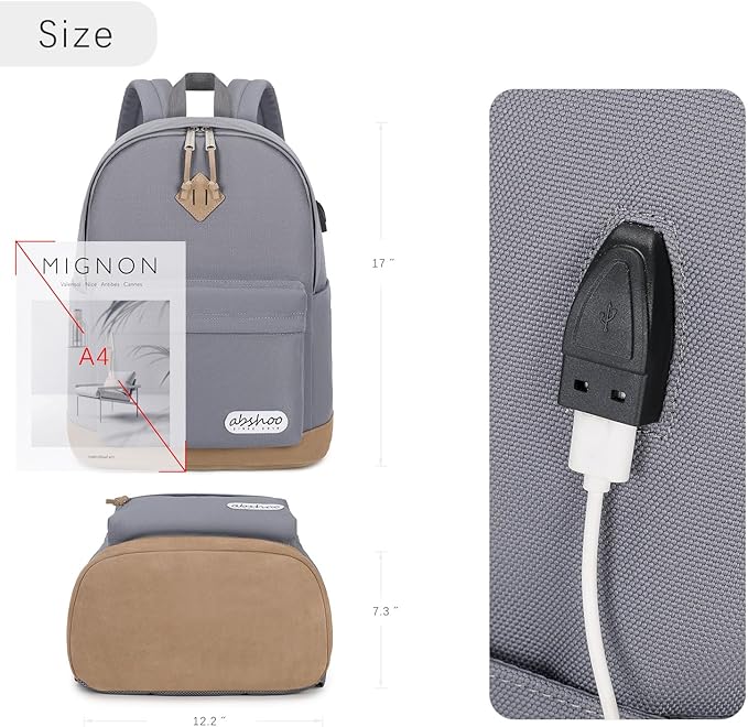 abshoo Basic School Backpack For College Middle High School Water Resistant Bookbag Travel Daypack(Gray)