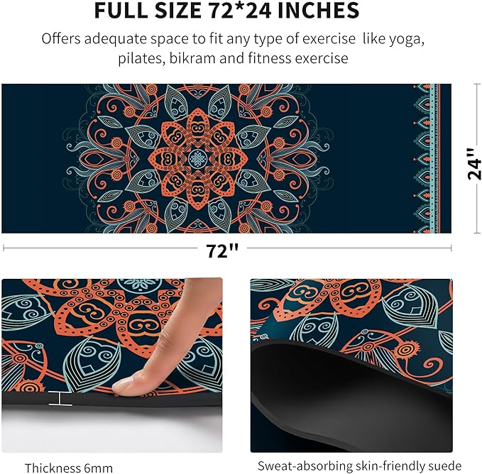 nuveti Yoga Mat Print Extra Thick TPE Non Slip Fitness Exercise Mat with Carrying Bag,72"x24" Extra Thick 6MM Exercise & Workout Mat for Yoga, Pilates Fitness and Floor Exercises