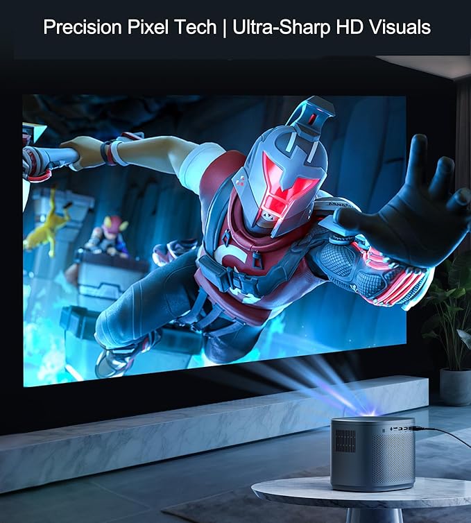 Miroir Mini Projector, Home HD Projector with Built-in Speaker, Auto Focus, Keystone Correction, Portable for Outdoor Movies, Compatible with Smartphone, TV Stick, Laptop, HDMI, USB