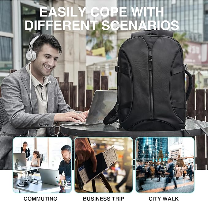 TSA-Friendly Travel Backpack with Laptop Compartment, 30L Carry-On Backpack for Men & Women, 180° Lay-Flat Design, Waterproof & Durable 1000D Oxford, Fits 15.6" Laptop