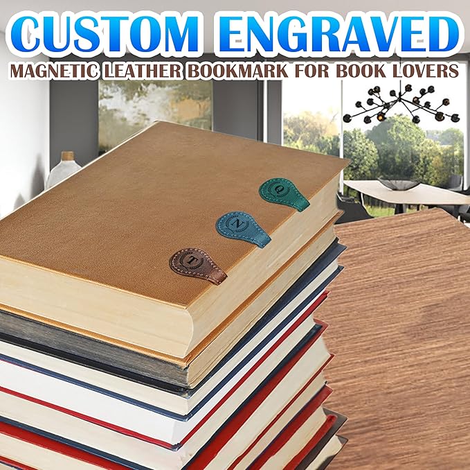 Personalized Magnetic Leather Bookmark - Genuine Leather Custom Bookmark with Initials, Handmade Magnetic Clips for Book Lovers, Readers, Kids, and Women