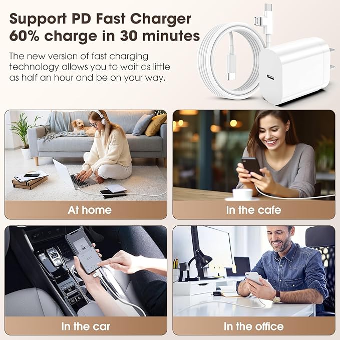 iPhone Charger Fast Charging,2 Pack 30W USB C Charger Block with Type C to C&Lightning Cable 6FT Compatible with iPhone 17/16/15/14/13/13 Pro/12 Pro/12 Pro Max/11/Xs Max/XR/X/SE,iPad,AirPods