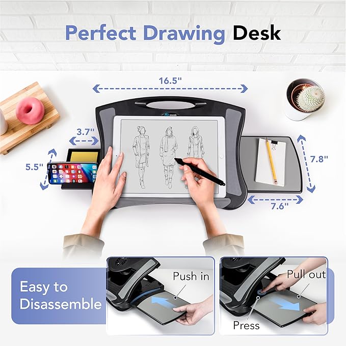 EHO Portable Lap Desk with Cushion, Detachable Mouse Pad Tray and Phone Holder, Adjustable Laptop Stand with 5 Angles, for Home, Office, Sofa, Bed