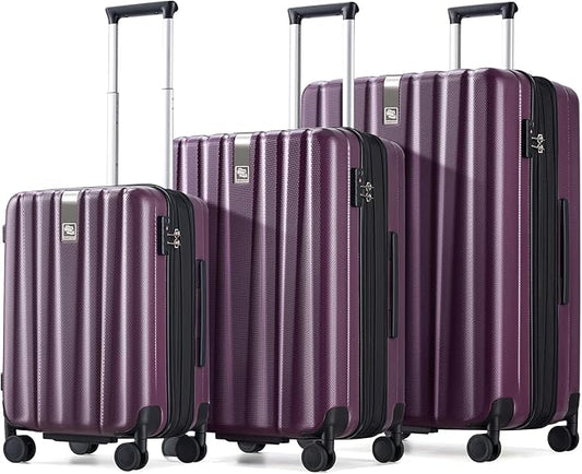 Hanke Expandable Hardshell Luggage Sets 3 piece Carry On Luggage with Wheels Suitcases Lightweight Checked Tsa Luggage Rolling Large Suitcase Travel Luggage Bag Woman Men 20/24/29 Inch(Purple)