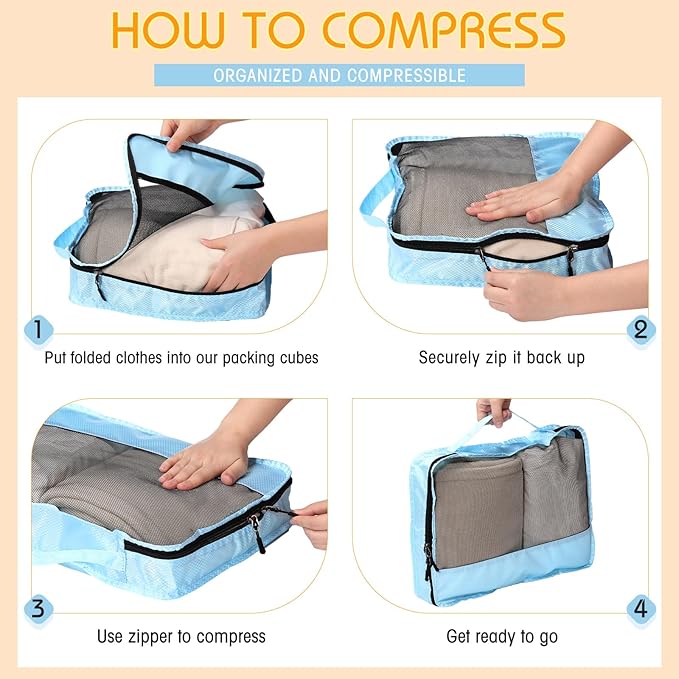 5 Pcs Packing Cubes for Suitcase Large Travel Cubes Carry on Luggage Organizer Bags for Clothes Accessories(S,Pastel)