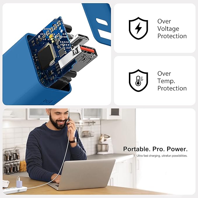 USB C Wall Charger, 3Pcs 20W PD + QC3.0 USBC Charger Block Super Fast Power Output Rapid Charging Box Wall Plug Cube for iPhone 16/17, Samsung Galaxy S24, Motorola, LG, Google Pixel 6Pro(Sea Blue)