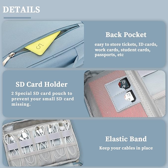 Lanola Travel Cable Organizer Bag, Electronic Accessories Case Portable Double Layer Cable Storage Bag for Cord,phone,Charger, Flash Drive,SD Card,Phone,Power Bank,Personal Items - Grey