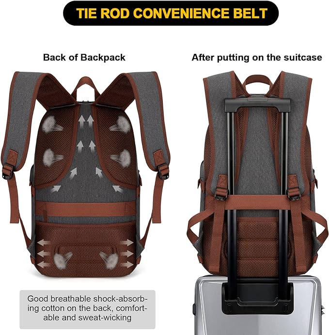 Canvas Laptop Backpack-Anti Theft Bag for Men Women,Rucksack Fits 15.6Inch Laptop, Work Travel Bookbag with USB Charging Port and Lock