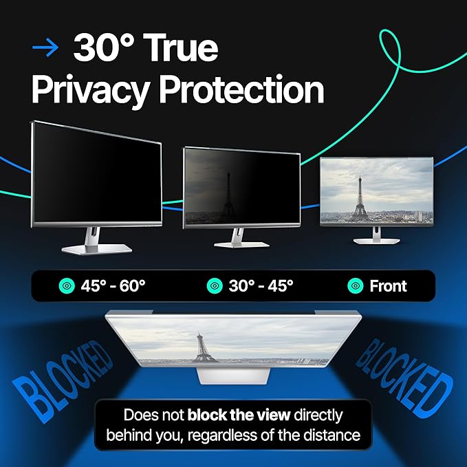 Acrylic 22 Inch Computer Privacy Screen Filter for Widescreen Computer Monitors - 19.3" x 12.5" (490 x 317mm) - Monitor Frame Hanging Type