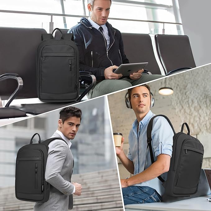 Business Backpack for Men Lightweight Commute Laptop Backpack Anti-Theft Water Resistant Backpack for 15.6 Inch Computer for Daily Office Work with Small Bag (Black)