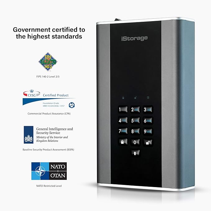 iStorage diskAshur DT2 256-bit 20TB | FIPS Level 3 Certified | Secure encrypted Desktop Hard Drive | Password Protected