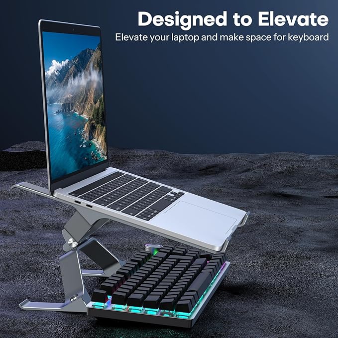 OMOTON More Stable Laptop Stand, Aluminum Adjustable Laptop Holder Stand for Desk, Ergonomic Detachable Notebook Riser Suitable for All Laptops (11-16 inch)