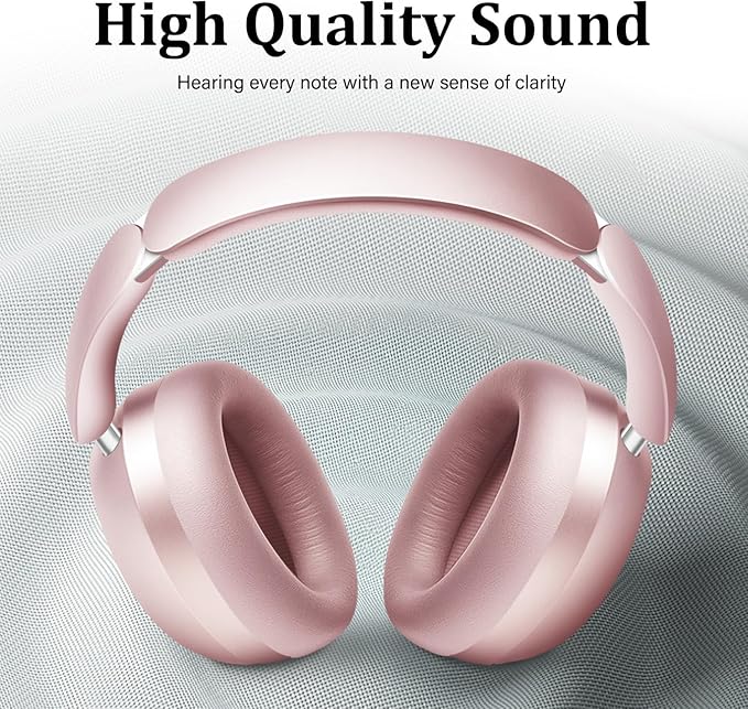 Wentronic Y04 Bluetooth Headphones Active Noise Cancelling Wireless Over Ear Headsets 48 Hours Playtime High Sound Quality Foldable Earphones with Soft Ear Cushion for Travel - Pink