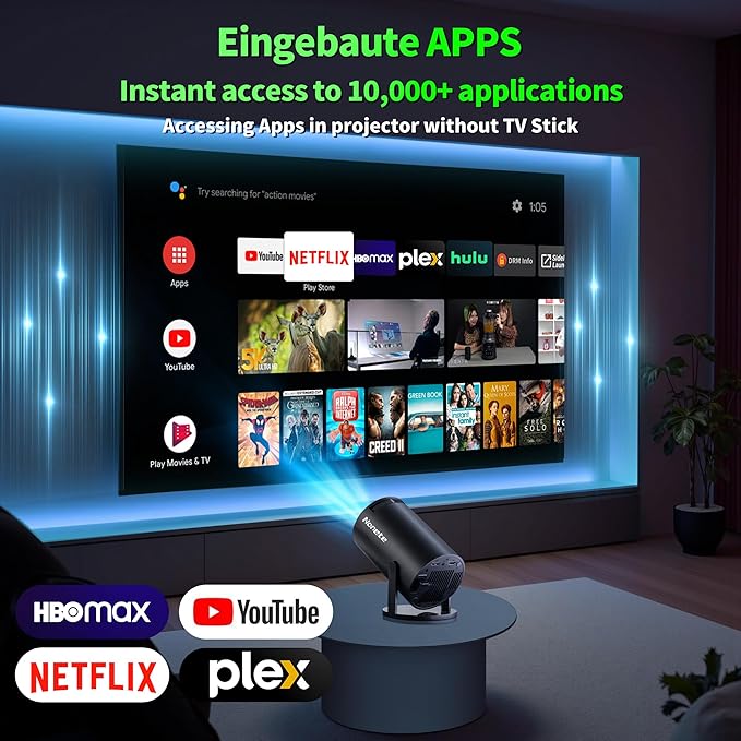 【Built-in Apps】Mini Projector 1080P, 4K Projector Full HD with WIFI 6 and Bluetooth 5.2, Support 270° Rotatable Portable Projector with Auto Keystone Correction,Compatible with Phone/HDMI/USB - Black