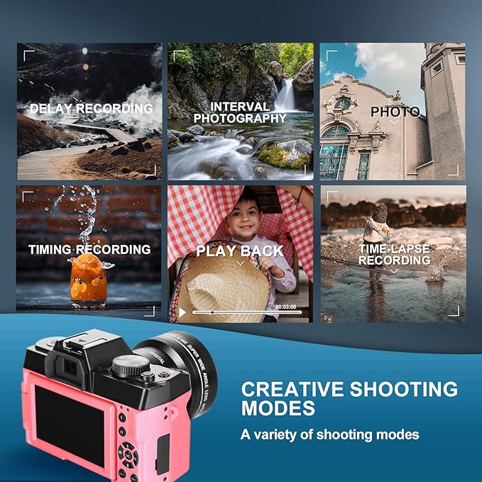 4K Digital Cameras for Photography, 48MP Vlogging Camera for YouTube with Microphone & Tripod Grip, Video Camera with Wide-Angle&Macro Lens, Content Creator Kit & Travel Camera（Pink）