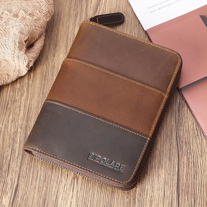 Polare Full Grain Leather Travel Passport Wallet with YKK Zipper and RFID Blocking Document Organizer Holder 2 Passports (Cocoa Brown)