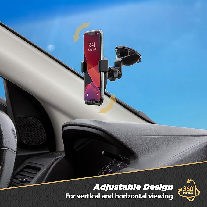 Scosche GHVWD 3-in-1 Universal Suction Cup Phone Mount for Car and Truck Dashboard/Windshield/Vent Mount, 360° Adjustable Phone Stand, Cell Phone Holder Compatible with iPhone and All Android Phones