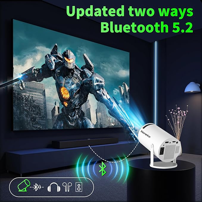 【Built-in Apps】Mini Projector 1080P, 4K Projector Full HD with WIFI 6 and Bluetooth 5.2, Support 270° Rotatable Portable Projector with Auto Keystone Correction,Compatible with Phone/HDMI/USB-White