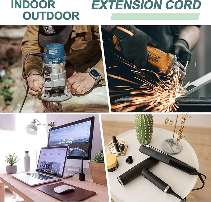 EP 3 Ft Indoor Extension Cord, 12/3 SJTW Heavy Duty Extension Cable with 3 Prong Grounded Plug, 15 AMP Power Cord for Lawn, Garden, Appliances, White