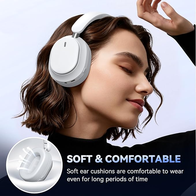Hybrid Active Noise Cancelling Headphones, Over Ear Bluetooth 6.0 Wireless Headphones, 50H Playtime, Deep Bass, HiFi Stereo Sound, Lightweight Foldable for Travel, Home and Office（White）