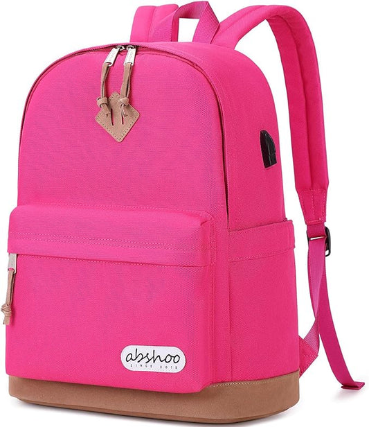 abshoo Large Capacity Backpack For School Teen Gilrs Middle High School Bookbag College Travel Daypack (Hot Pink)