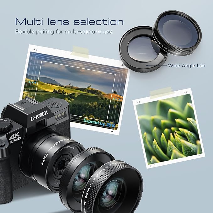 Digital Cameras for Photography with WiFi&App Control, Ture 4K&48MP Vlogging Camera for YouTube,Compact,16X Zoom Autofocus, Anti-Shake for Entry-Level User, Beginners, Macro&Wide Lens-32GB Card(Black)