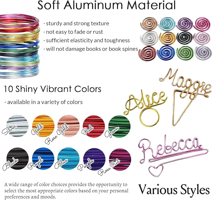 Personalized Wire Bookmark Custom Name Planner Marker 12 Colors Paper Clip Gifts for Book Lovers Bookworm Reader