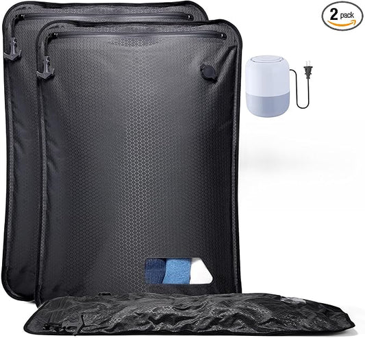 Essential Vacuum Bags for Travel Luggage with Electric Pump, Reusable Compression Bags for Checked Suitcases, Vacuum Seal Spacesaver for Cloth Packing(2Medium+Pump)