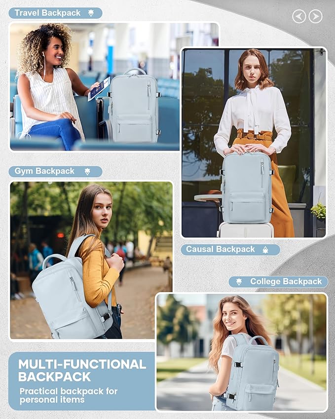 Vacuum Travel Backpack with Pump for Women, Personal Item Carry on Backpacks Flight Approved 18x14x8 inches for Men,Laptop Waterproof Work Compression bags Casual Daypack,Blue