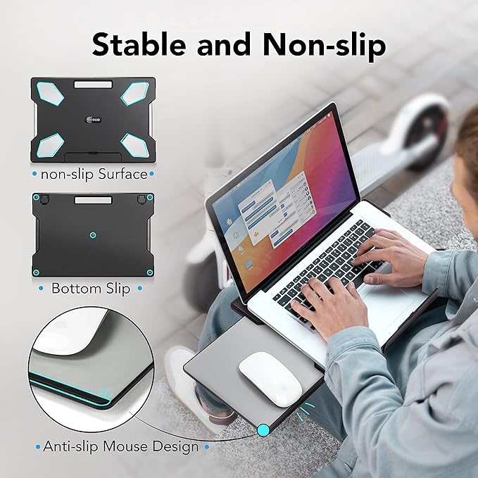 EHO Laptop Lap Desk with Retractable Mouse Pad, Portable Ergonomic Lap Pad with Heat Shield and Foldable Stopper, Lightweight Travel Lapdesk Fits up to 16" Laptops, Bed Sofa or Work Use